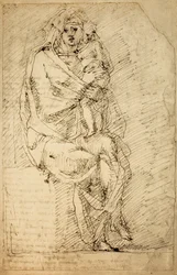 Studie voor een Madonna en Kind; tekening door Michelangelo